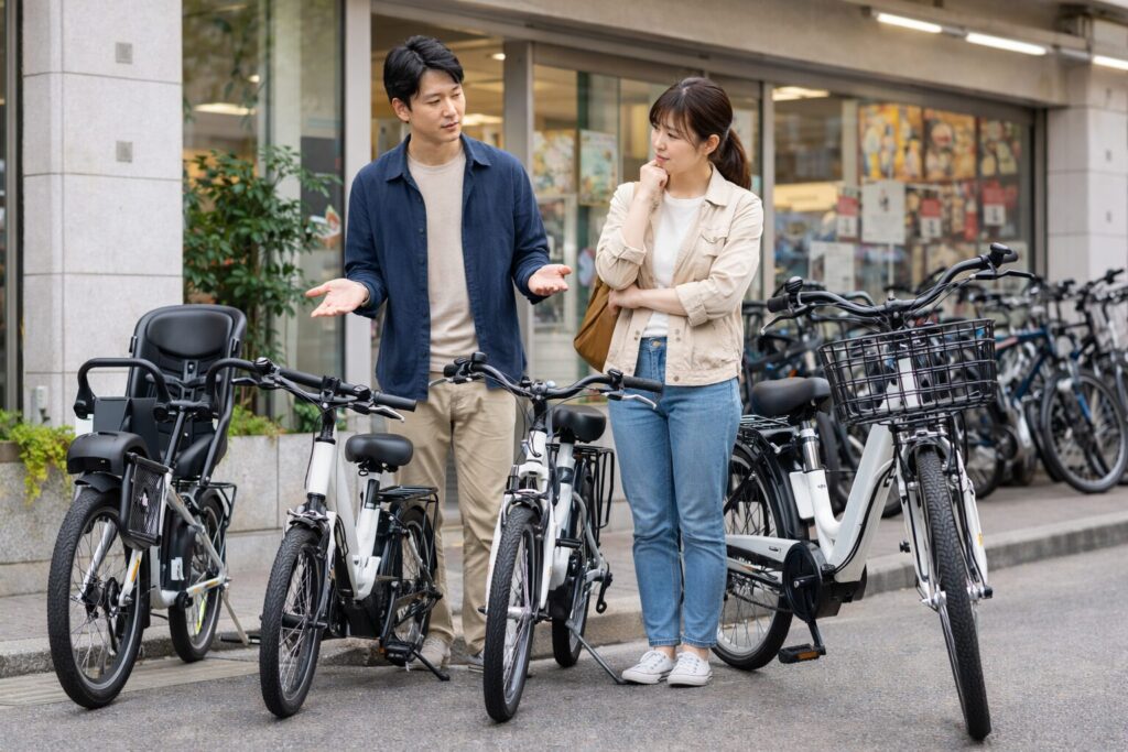 電動自転車のサイズ選びで20インチ24インチ26インチを比較検討する日本人夫婦