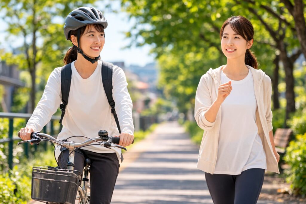 自転車と歩きどっちが痩せるかを比較するサイクリングとウォーキングのイメージ